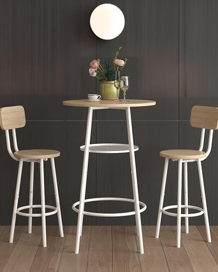 NicBex Small Dining Table for 2 Kitchen Table and Chairs Round Dining Table Set Bar Table, Equipped with 2 Bar Stools, with Backrest and Partition for Kitchen Breakfast, Party Room, White Oak - LeafyLoom