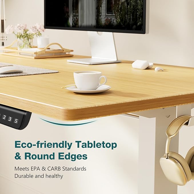 SMUG Standing Desk, Adjustable Height Electric Sit Stand Up Down Computer Table, 40x24 Inch Ergonomic Rising Desks for Work Office Home, Modern Lift Motorized Gaming Desktop Workstation, Natural - LeafyLoom