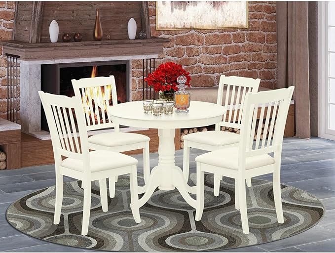 East West Furniture ANDA5-LWH-C Antique 5 Piece Modern Set Includes a Round Table with Pedestal and 4 Linen Fabric Kitchen Dining Chairs, 36x36 Inch - LeafyLoom