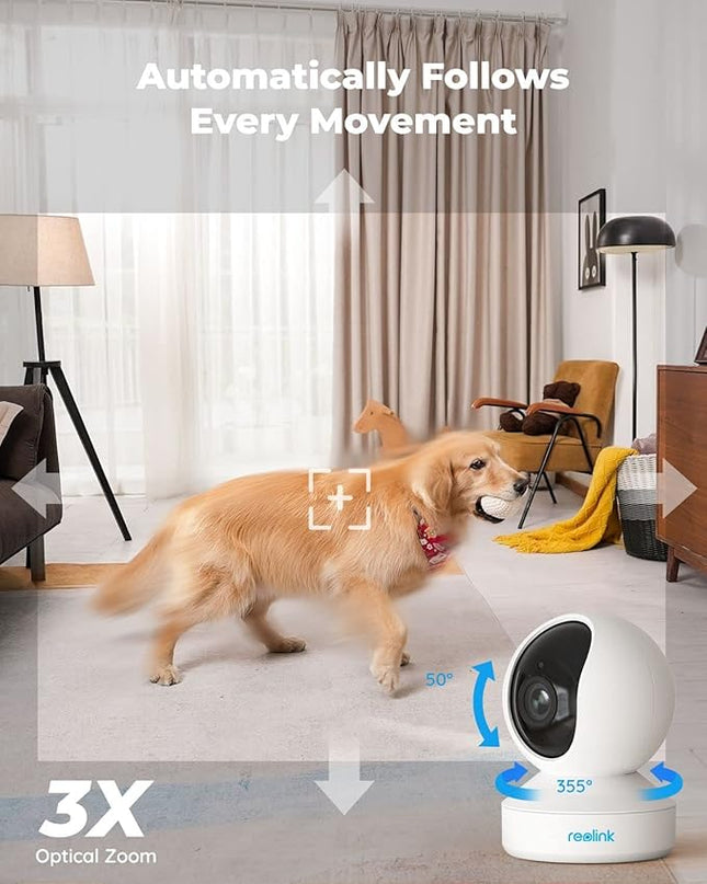 REOLINK E1 Zoom Indoor Security Camera, 2.4/5GHz Dual Band WiFi, 5MP Plug-in Pet Camera, 360 Degree Baby/Dog Monitor with 3X Optical Zoom, Auto Tracking, Person/Pet Detection,5V/2A DC REOLINK