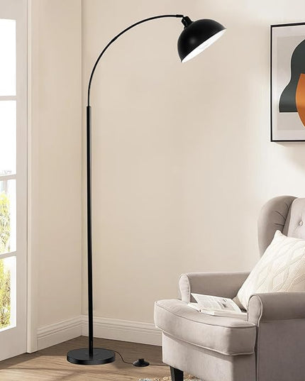 Arc Floor Lamps for Living Room,Modern Tall Standing Lamp,Black Floor Lamp with Adjustable Hanging Dome Shade,Over Couch Mid Century Arched Reading Lamp for Bedroom,Office - LeafyLoom