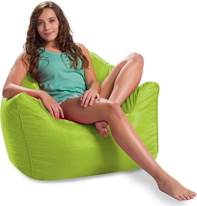 Posh Creations Structured Comfy Bean Bag Chair for Gaming, Reading, and Watching TV, Malibu Lounge, Soft Nylon-Lime - LeafyLoom