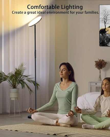LED Floor Lamp, 2400LM Super Bright Standing Lamp 250W Equivalent with 2700K-6500K Stepless Dimming, Modern Torchiere Sky Lamp with Remote & Touch Control, 69" Tall Lamp for Living Room Bedroom Office - LeafyLoom