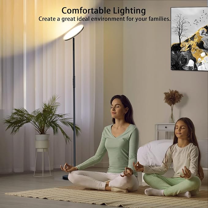 LED Floor Lamp, 2400LM Super Bright Standing Lamp 250W Equivalent with 2700K-6500K Stepless Dimming, Modern Torchiere Sky Lamp with Remote & Touch Control, 69" Tall Lamp for Living Room Bedroom Office - LeafyLoom