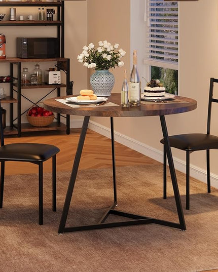 GAOMON Dining Table Set for 2, Kitchen Table and Chairs for 2 with Upholstered Chairs, 3 Piece Dining Room Table Set, Round Kitchen Table Set for Small Space, Apartment, Studio, Rustic Brown - LeafyLoom