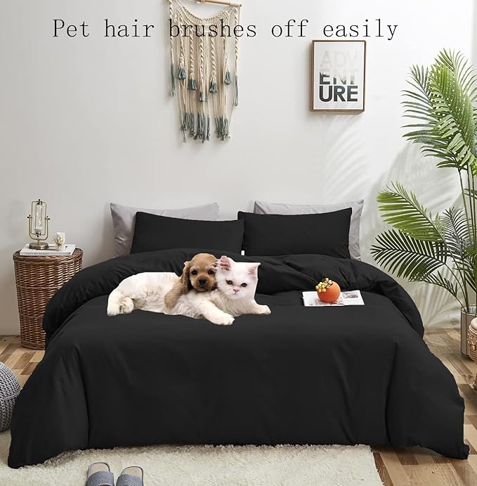 Black Comforter King Plain Black Bedding Set Pure Black Bedding Soft Durable Comforter Set Men Lightweight Solid Black Blanket Women Breathable True Black Bed Comforter Set - LeafyLoom
