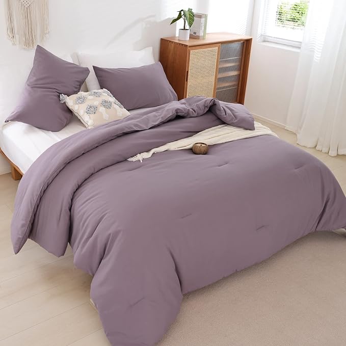 ROSGONIA Dusty Purple Twin Comforter Set for Boys Girls, 1 Boho Comforter & 1 Pillowcase, Lightweight Kids Comforter Sets All Season Dorm Bedding - LeafyLoom