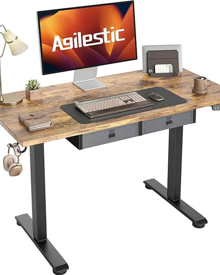 Standing Desk with 2 Drawers, Adjustable Height Electric Desk with Storage, 48 x 24 Inches Sit Stand Up Computer Table for Work Office Home, Rustic Brown - LeafyLoom