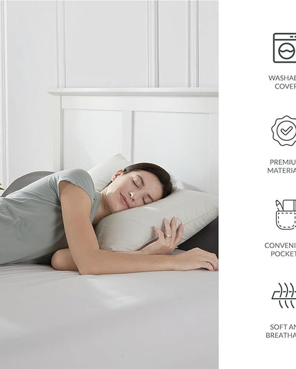 Hearth & Harbor Bed Wedge Pillow for Headboard, Bed Gap Filler Queen Size with Side Pockets, Headboard Wedge Pillow for Sleeping, Triangle Mattress Gap Filler 60”x10” Pillow Wedge for Headboard Gap - LeafyLoom