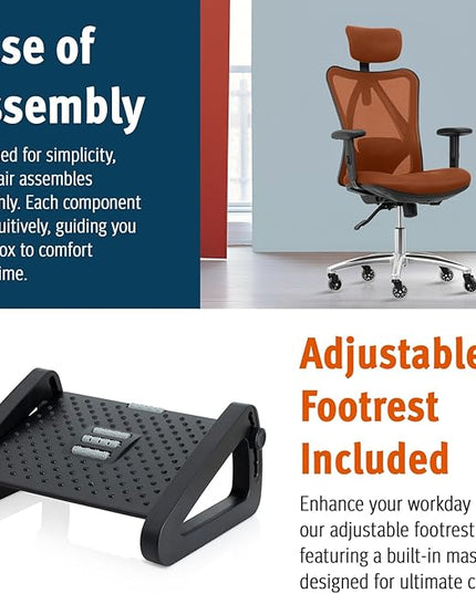 Duramont Office Chair Ergonomic Adjustable Lumbar Support and Rollerblade Wheels - Desk Chair with High Back Breathable Mesh - Thick Seat Cushion, Head, and Arm Rests control BROWN - LeafyLoom