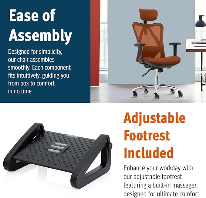 Duramont Office Chair Ergonomic Adjustable Lumbar Support and Rollerblade Wheels - Desk Chair with High Back Breathable Mesh - Thick Seat Cushion, Head, and Arm Rests control BROWN - LeafyLoom