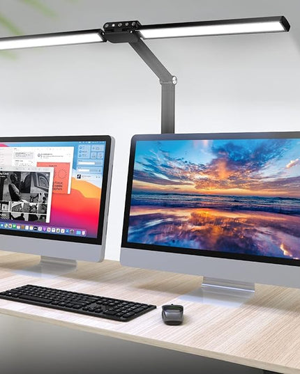 VSATEN LED Desk Lamp for Home Office, 24W Bright Architect Desk Lamp, 5 Modes Double Head Flexible Gooseneck Eye Caring Reading Study Light with Light Sensor Function for Workbench Study Reading - LeafyLoom
