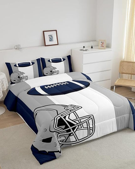 Feelyou Kids Football Comforter Set Full Size Rugby Sports Bedding Set for Boys Teens Decor Soccer Ball Game Comforter American Football Grey Blue Duvet Set Quilt 3Pcs Boys - LeafyLoom