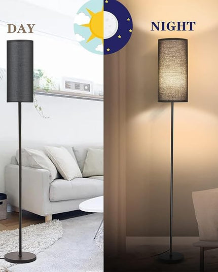 LED Floor Lamp Simple Design, Modern Floor Lamp with Shade, Tall Lamps for Living Room Bedroom Office Dining Room Kitchen, Black Pole Lamp with Foot Switch (with Bulb)(Black Shade) - LeafyLoom