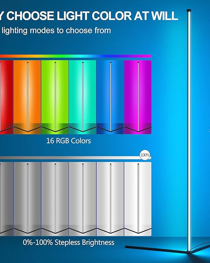 LED Corner Floor Lamp - Space with 16 Million Colors and 230 Dynamic Lighting Modes - App/Remote Control - Music Sync - Easy Installation - Perfect for Living, Gaming Room, and More (1) - LeafyLoom