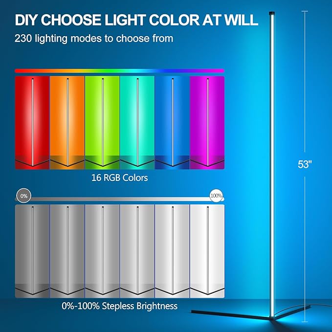 LED Corner Floor Lamp - Space with 16 Million Colors and 230 Dynamic Lighting Modes - App/Remote Control - Music Sync - Easy Installation - Perfect for Living, Gaming Room, and More (1) - LeafyLoom