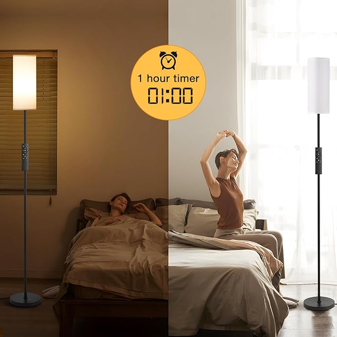 Ambimall Floor Lamps for Living Room, 64" Modern Floor Lamp with Remote Control and Stepless Dimmable Colors Temperature & Brightness, Standing Lamps for Living Room Bedroom Office, 9W Bulb Included - LeafyLoom