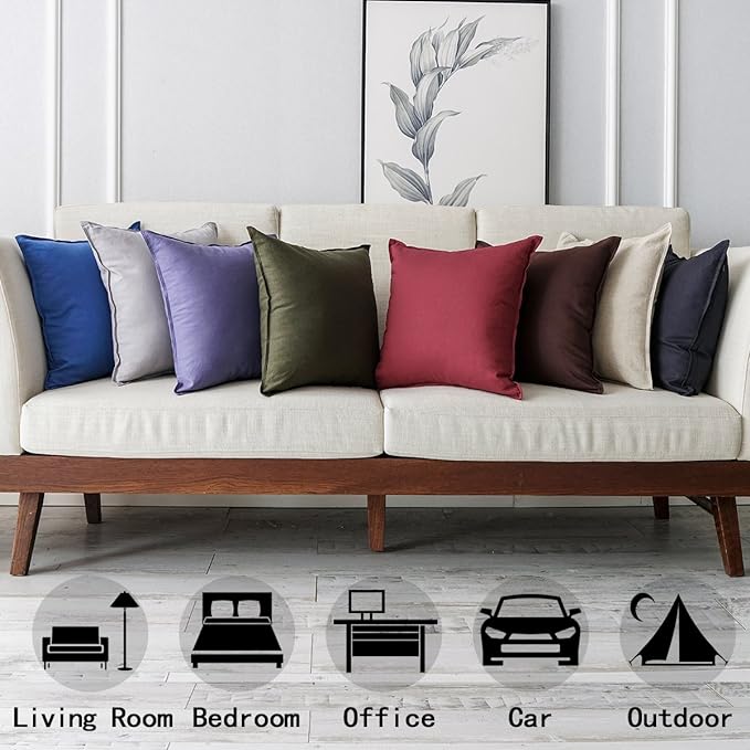 Jeanerlor Pack of 2 Natural Cotton Linen Soild Yellow Decorative Square 24 x 24 Inch Throw Pillow Covers Set Cushion Case for Bedroom/Sofa/Car(60 x 60cm) Light Linen - LeafyLoom