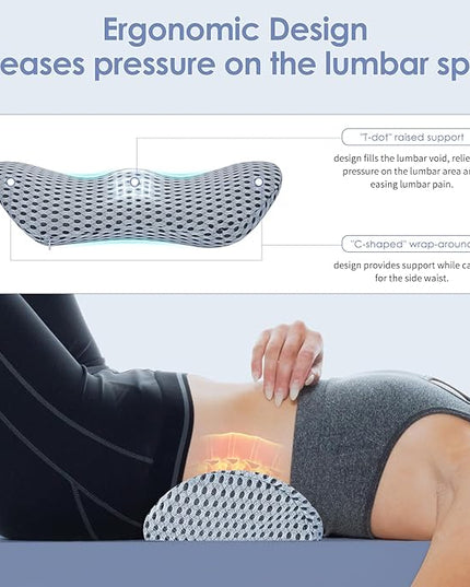 Lumbar Support Pillow, Memory Foam Back Support Pillow for Office Chair, Car Seat, Gaming Chair, Recliner and Bed, Neo Cushion for Low Back Pain Relief (Mesh, Gray) - LeafyLoom