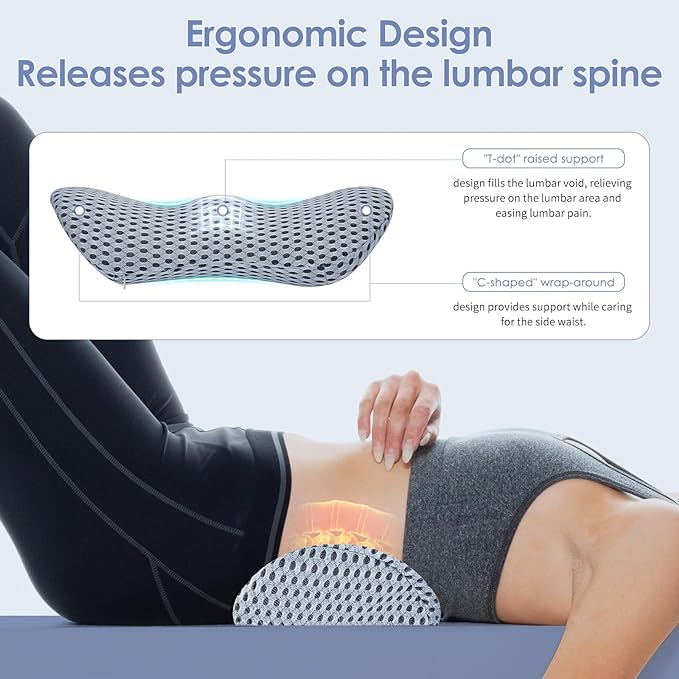 Lumbar Support Pillow, Memory Foam Back Support Pillow for Office Chair, Car Seat, Gaming Chair, Recliner and Bed, Neo Cushion for Low Back Pain Relief (Mesh, Gray) - LeafyLoom