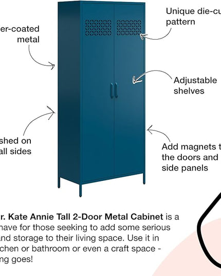 Mr. Kate Annie Tall Metal 2 Door Cabinet, Deep Ocean Blue - LeafyLoom