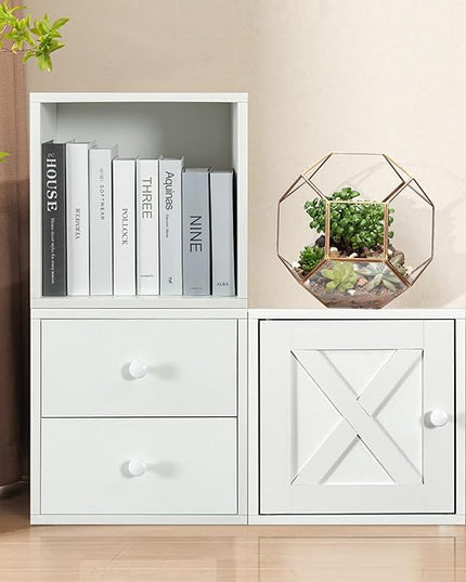 Magic DIY Cube Storage Organizer -Cube Storage Shelf -Wood Storage Cubes -Stackable Cubes Perfect for Books Clothes Toy(Pure White-Washed, General Cube) - LeafyLoom