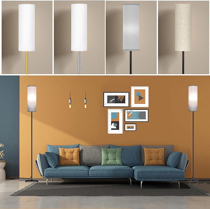 Floor Lamp for Living Room Bedroom, Modern Floor Lamp with Remote,Stepless Dimmable 12W Bulb Included,Standing Lamps LED Tall Lamp for Bedroom Office(Grey) - LeafyLoom