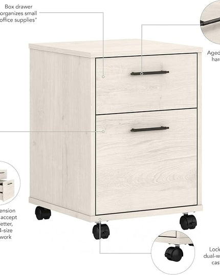 Bush Furniture Key West 2-Drawer Mobile File Cabinet, Letter/Legal, Linen White Oak, 15.75-Inch (KWF116LW-03) - LeafyLoom