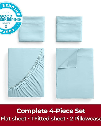 Mellanni Extra Deep Full Sheets - 4 PC Iconic Collection Bedding Sheets & Pillowcases - Hotel Luxury, Ultra Soft, Cooling Bed Sheets - Extra Deep Pocket up to 21 inch (Full, Aqua) - LeafyLoom