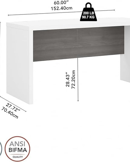 Bush Business Furniture Echo Bow Front Desk, 60W, Pure White and Modern Gray - LeafyLoom