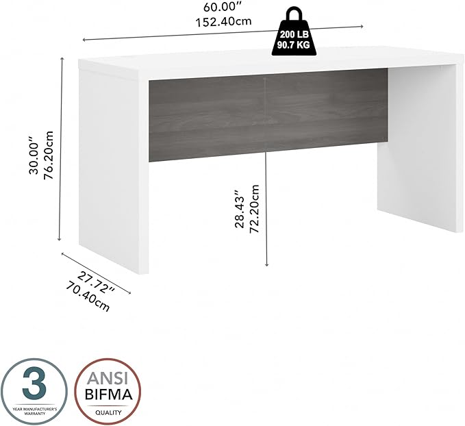 Bush Business Furniture Echo Bow Front Desk, 60W, Pure White and Modern Gray - LeafyLoom