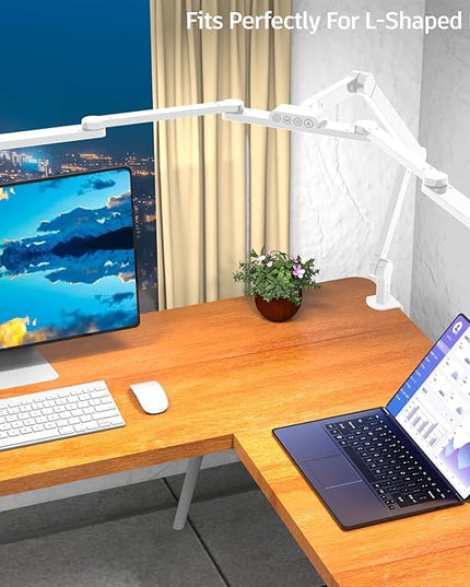 LED Desk Lamp for Home Office, 41.5" White Clip on Architect Desk Lamp with Clamp, 24W Adjustable Bright Swing Arm LED Desk Light Clamp on Office Lamp Dimmable Eye Care Table Light - LeafyLoom