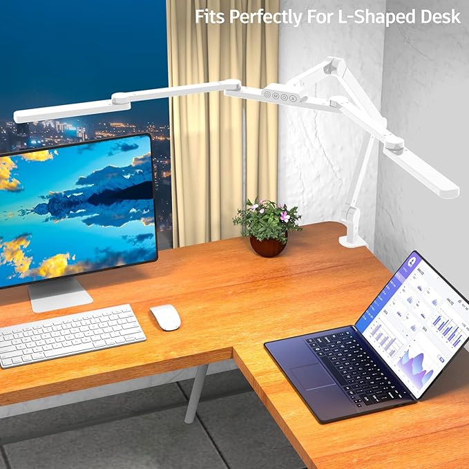 LED Desk Lamp for Home Office, 41.5" White Clip on Architect Desk Lamp with Clamp, 24W Adjustable Bright Swing Arm LED Desk Light Clamp on Office Lamp Dimmable Eye Care Table Light - LeafyLoom