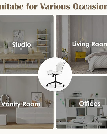 YOUNUOKE Office Desk Chair, Comfy Home Office Chairs, Small Comfortable Desk Chairs with Wheels, Armless PU Leather Chairs for Computer Conference, White - LeafyLoom