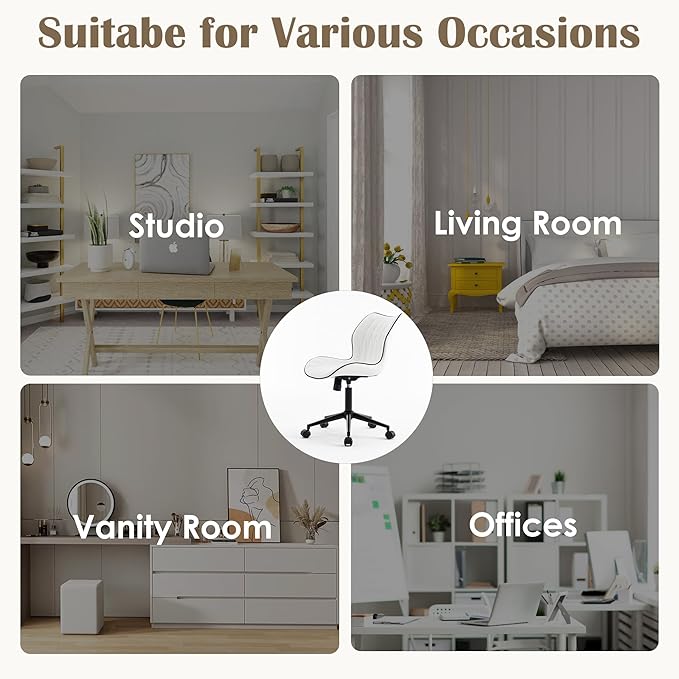YOUNUOKE Office Desk Chair, Comfy Home Office Chairs, Small Comfortable Desk Chairs with Wheels, Armless PU Leather Chairs for Computer Conference, White - LeafyLoom