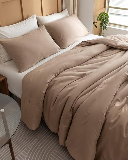 ROSGONIA King Size Comforter Set Taupe Brown, 3pcs(1 Boho Tan Comforter & 2 Pillowcases) All Season Bedding Lightweight Bedspread Blanket Quilts - LeafyLoom