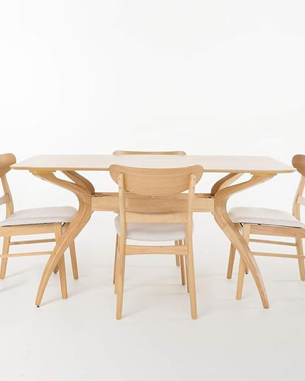 Christopher Knight Home Idalia Curved Leg Rectangular Dining Set, 5-Pcs Set, Natural Oak / Light Beige - LeafyLoom