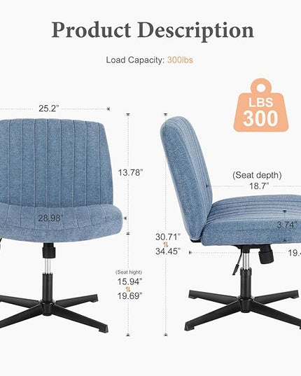 Sweetcrispy Criss Cross Chair Legged, Armless Office Desk Chair No Wheels, Swivel Vanity Chair, Height Adjustable Wide Seat Computer Task Chair, Fabric Vanity Modern Home Chair Blue - LeafyLoom