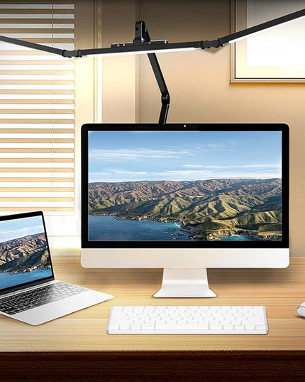 Led Desk Lamp for Home Office, Ultra Bright Touch-Dimming Architect Table Lamp with Clamp, 24W Adjustable Foldable Three Swing Arm Eyecare Led Desk Light with Infrared Sensor-Black - LeafyLoom