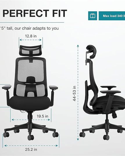 Takumi Ergonomic Office Chair Lumbar Support: Ergonomic Chair, Mesh Office Chair, Ergonomic Desk Chair, Best Desk Chair for Long Hours, Mesh Office Chair for Heavy People - Premium Cushion - LeafyLoom