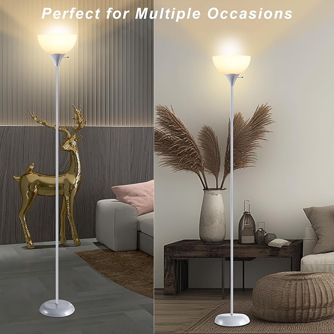 Floor Lamp, Standing Lamp, Modern Floor Lamp with Drop-Resistant White Lampshade, E26 Socket, Industrial Floor Lamp for Living Room Bedroom Study Office - LeafyLoom