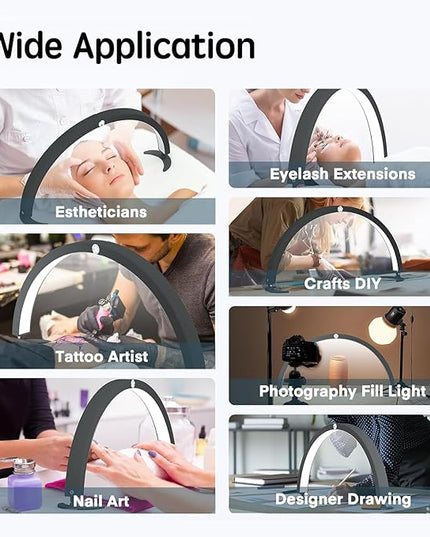 Half Moon Light Nail Desk Lamp, 40W 29 inch Stepless Bi-Color and Brightness Nail Table Light with Wire Controller & Remote for Nail Art Tech Manicure Eyelash Tattoo Crafts - LeafyLoom