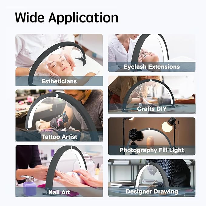 Half Moon Light Nail Desk Lamp, 40W 29 inch Stepless Bi-Color and Brightness Nail Table Light with Wire Controller & Remote for Nail Art Tech Manicure Eyelash Tattoo Crafts - LeafyLoom