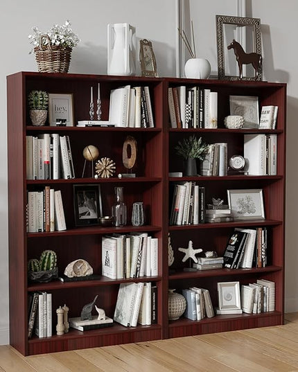 Farini 5 shelf boockase Display Bookcase Freestanding Wooden Bookshelves for Home Office Living Room,60 Inch Height,Mahogany - LeafyLoom