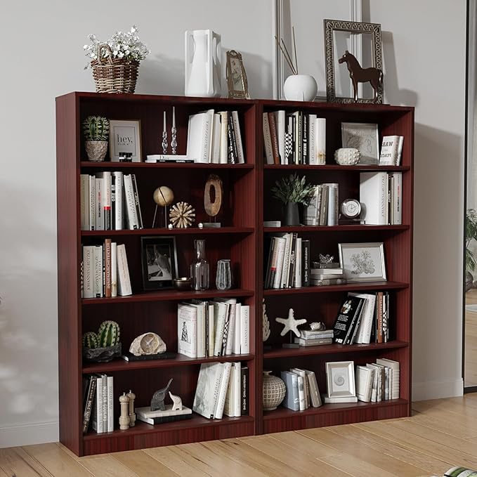 Farini 5 shelf boockase Display Bookcase Freestanding Wooden Bookshelves for Home Office Living Room,60 Inch Height,Mahogany - LeafyLoom