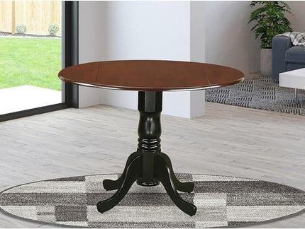 East West Furniture DLT-MBK-TP Dublin Dining Room Table - a Round kitchen Table Top with Dropleaf & Pedestal Base, 42x42 Inch, Mahogany & Black - LeafyLoom