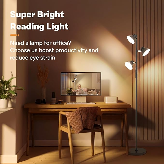 2024 Upgraded LED Floor Lamp, 36W Modern Floor Lamp with Remote & Touch Control, 4 Color Temperatures, Standing Lamp with 3 Rotatable Lights, Floor Lamps for Living Room, Bedroom, Office - LeafyLoom