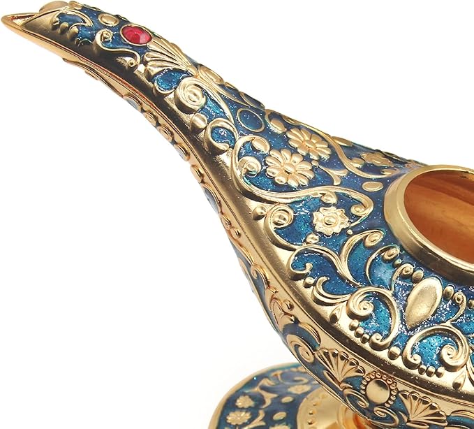 Classic Vintage Aladdin Magic Genie Costume Lamp Home Table Decoration & Gift, Golden Blue - LeafyLoom
