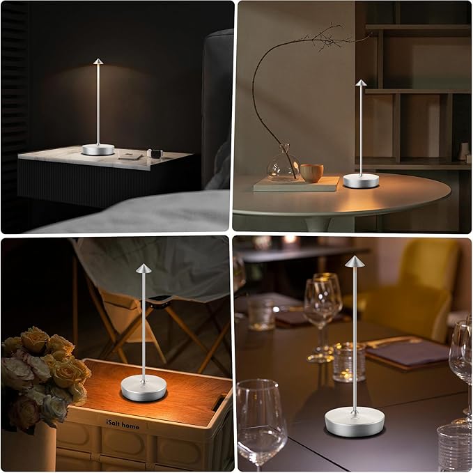 Cordless Rechargeable Table Lamp-Protable 6000mAh Battery Operated Outdoor Waterproof Table Light- Dimmable Desk Lamps LED Touch for Outdoor Patio Dining Restaurant Home Living Room (Silver - LeafyLoom