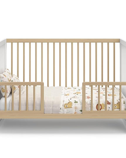 Storkcraft Calabasas 3-in-1 Convertible Crib (White with Driftwood) – GREENGUARD Gold Certified, Fits Standard Crib Mattress, Converts to Toddler Bed, Modern Style, Easy 30-Minute Assembly - LeafyLoom